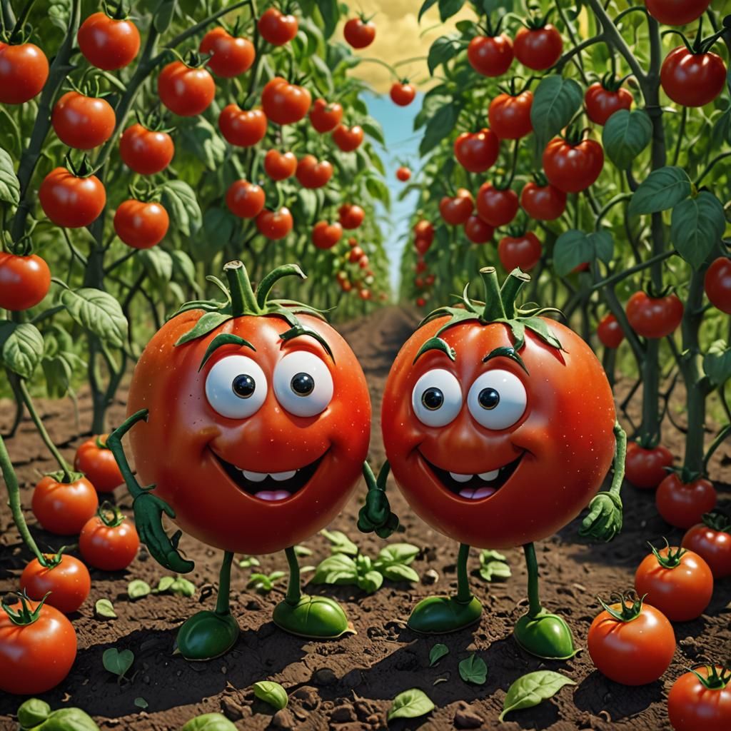 Anthropomorphic Tomatoes in Hyperdetailed Photorealism