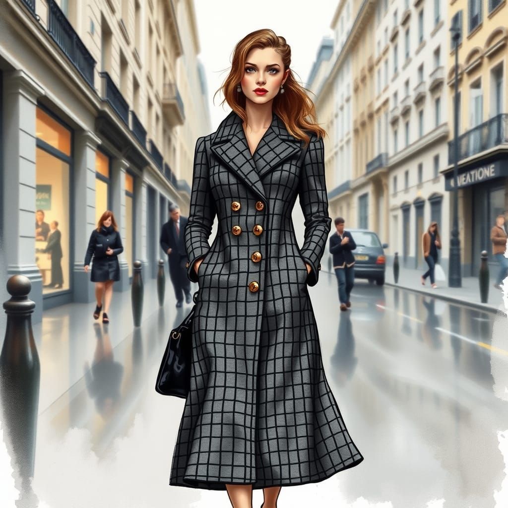Art Deco Woman in Checkered Coat