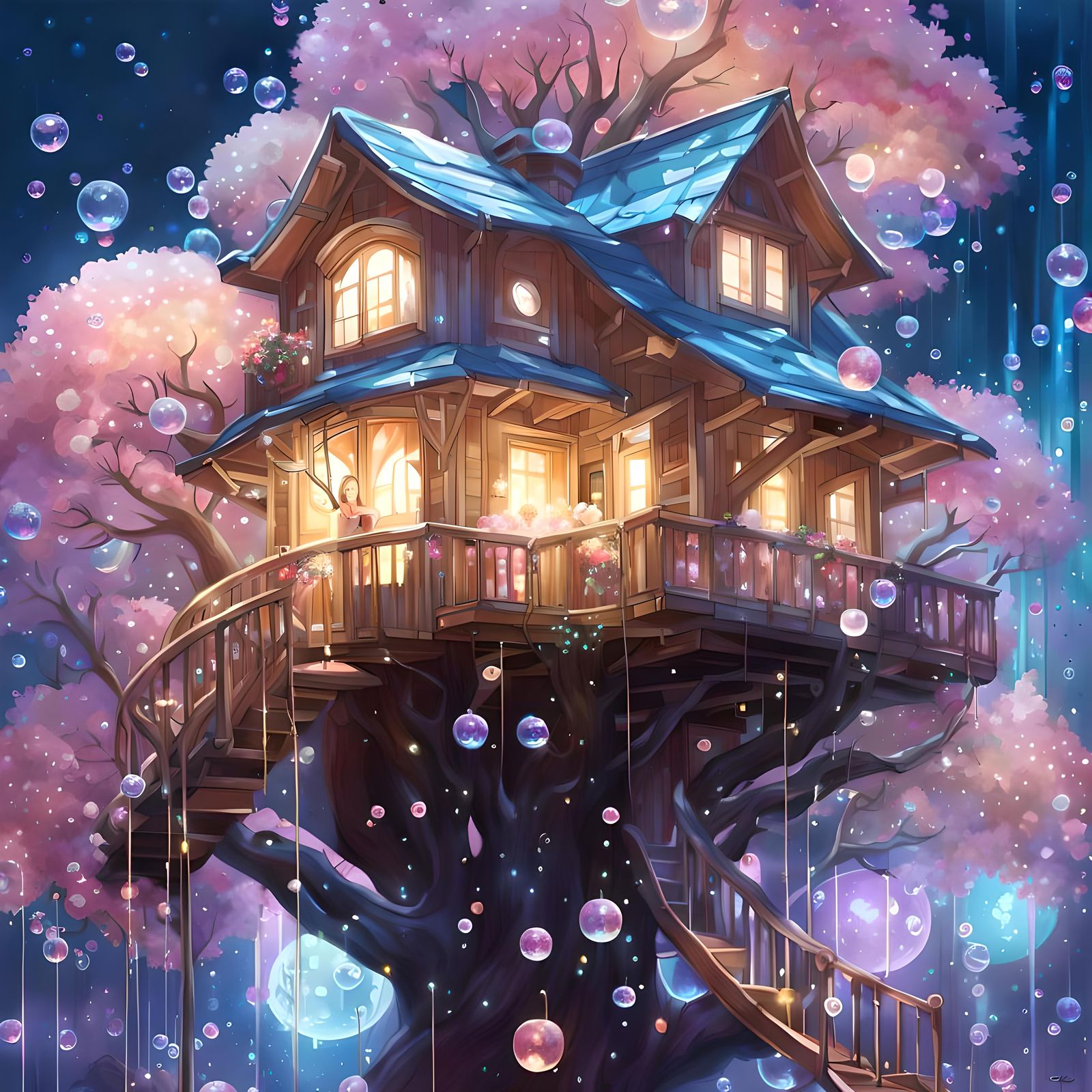 Enchanted Crystal Bubble Treehouse in Fantasy Style