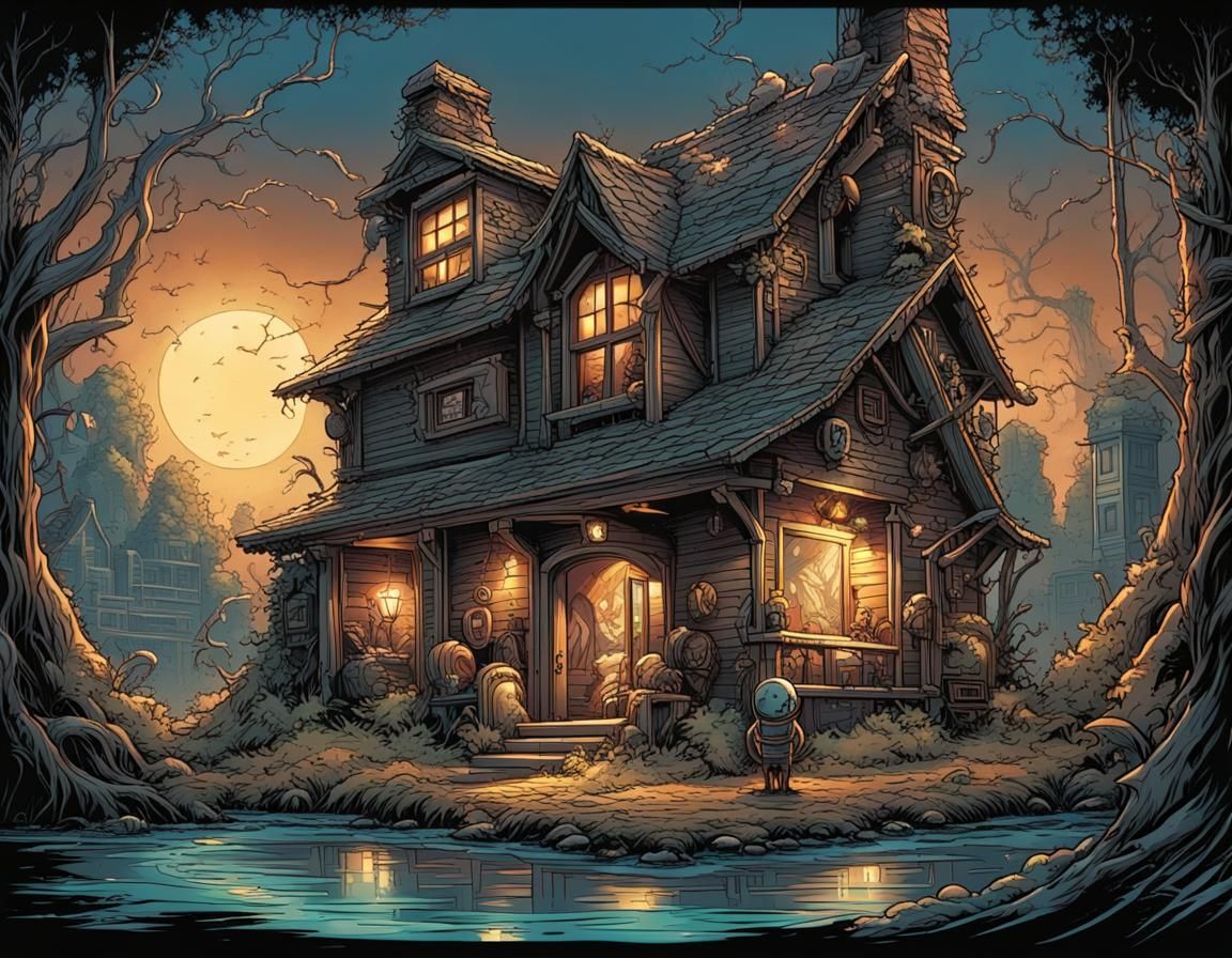 Charming Boot House for Mice in Comic Book Style