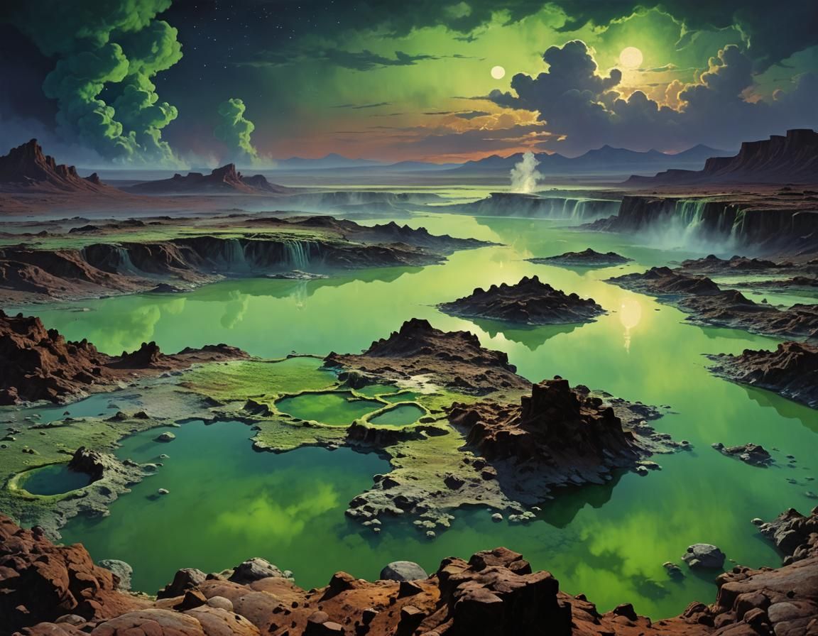 Barren Wasteland with Acid Pools in Fantasy Style