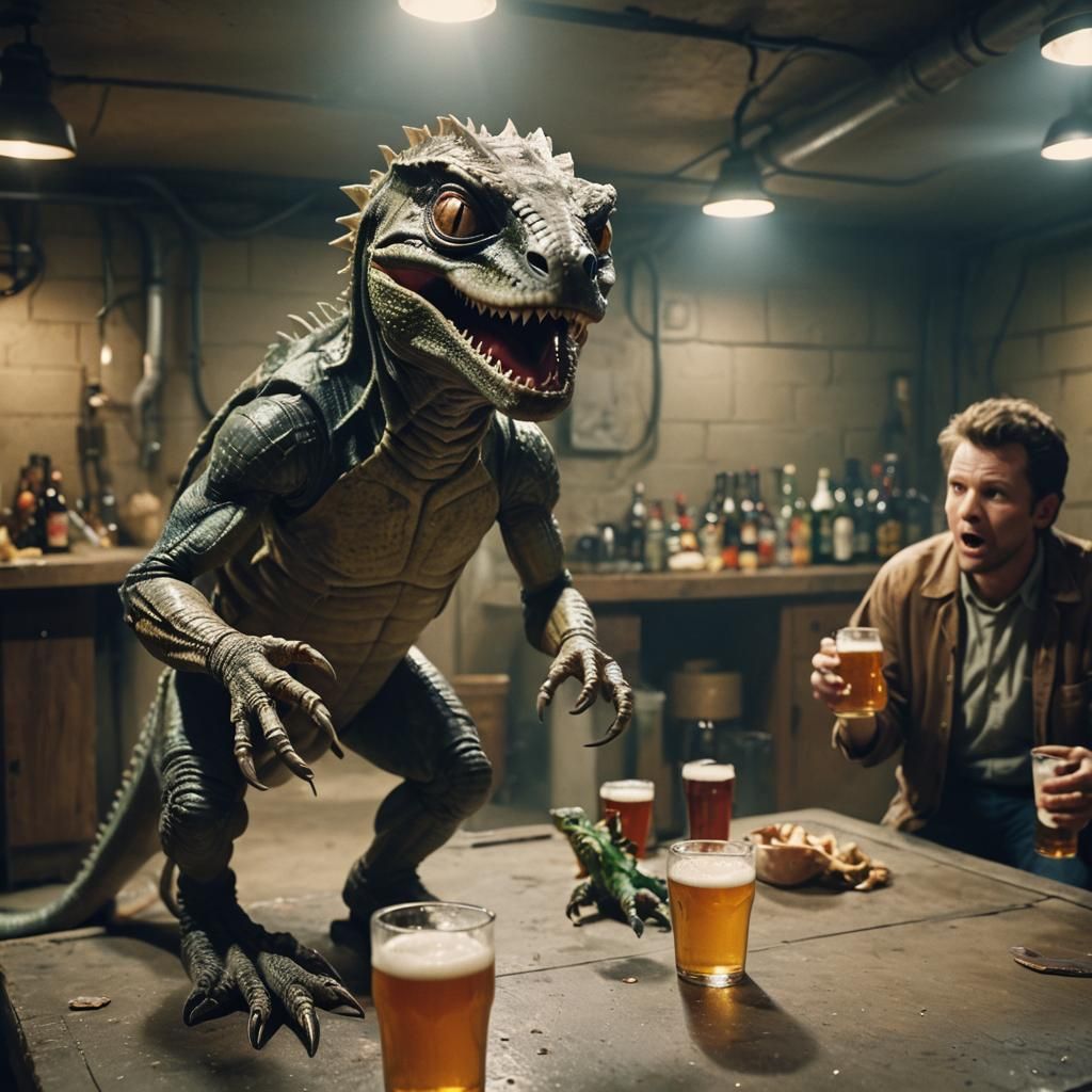 Sci-Fi Lizard Aliens Party Panic in Film Style