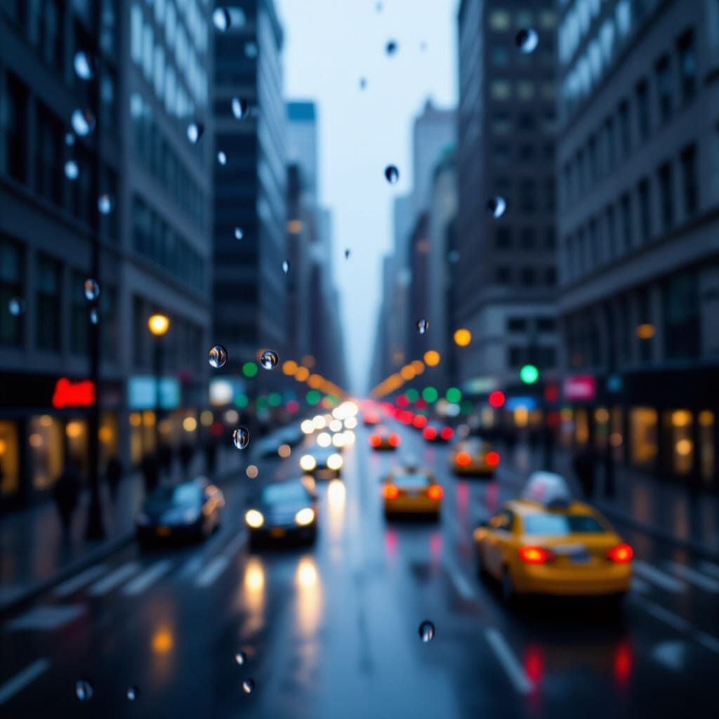 Urban City Raindrops on Window - Realistic Photography