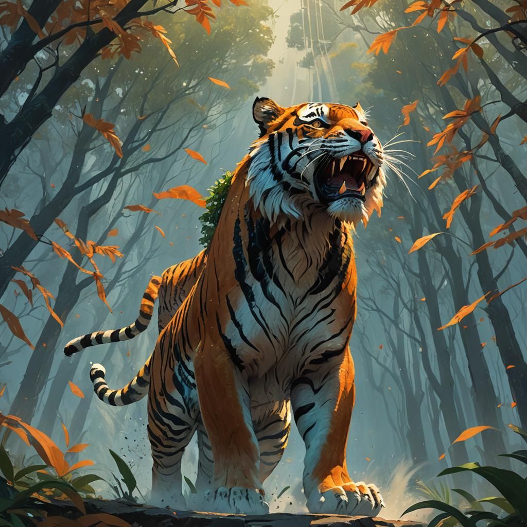 Roaring Tiger Goddess: Dynamic Concept Art