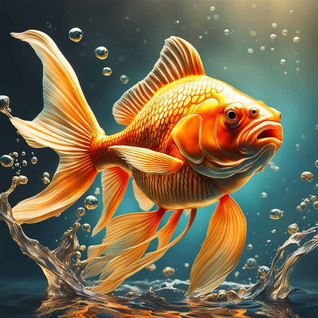 Hyperrealistic Goldfish Splash Art: Detailed Side-Lit Portra...