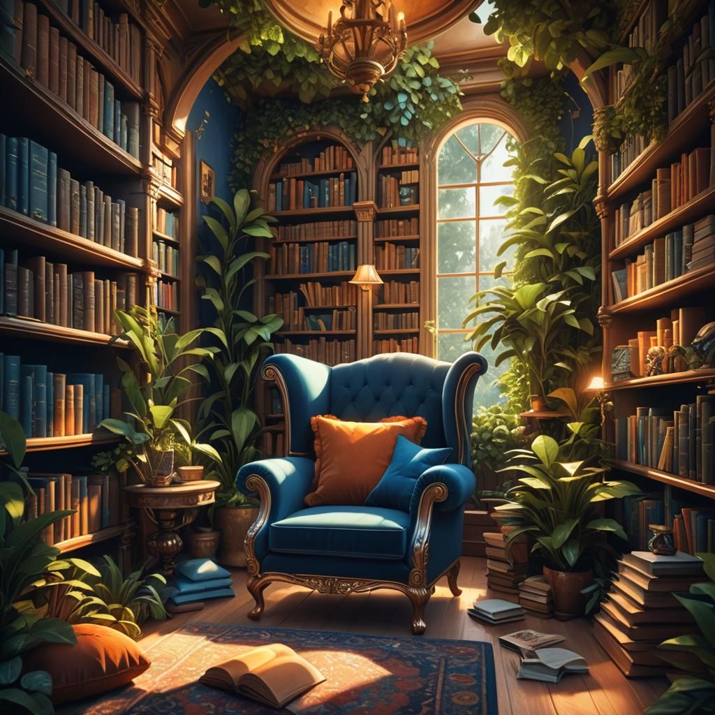Cozy Reading Nook in Whimsical Fantasy Style