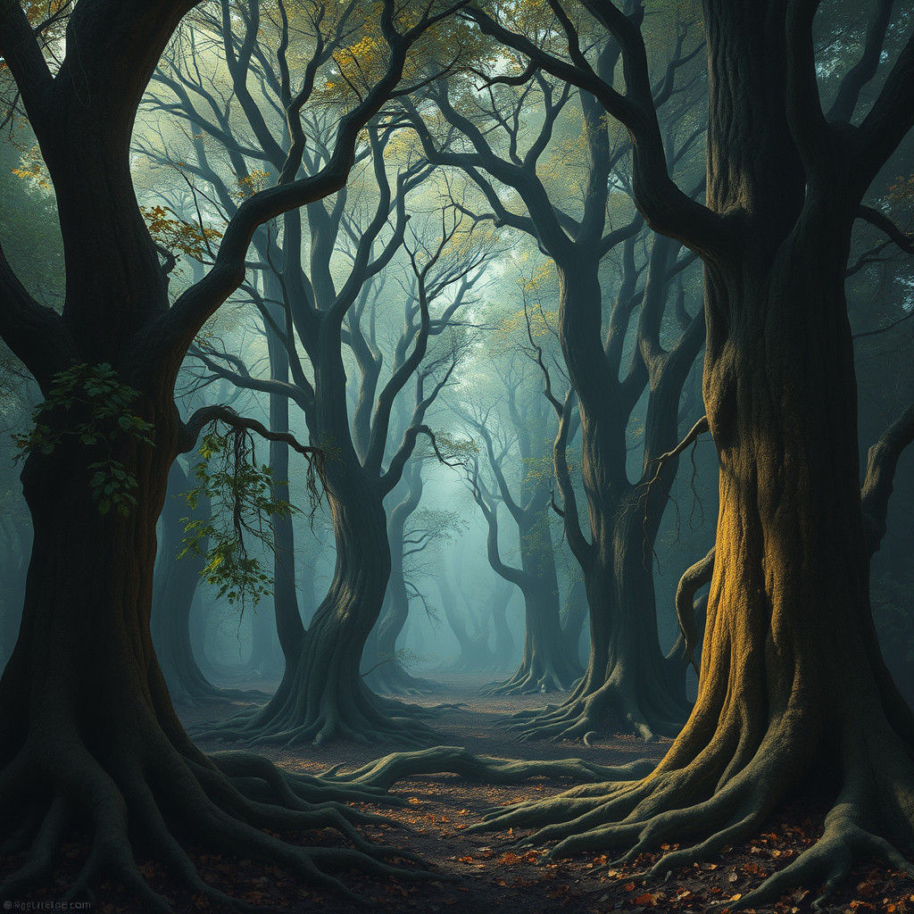 Guardians of Secrets: Detailed Matte Painting of Ancient Tre...