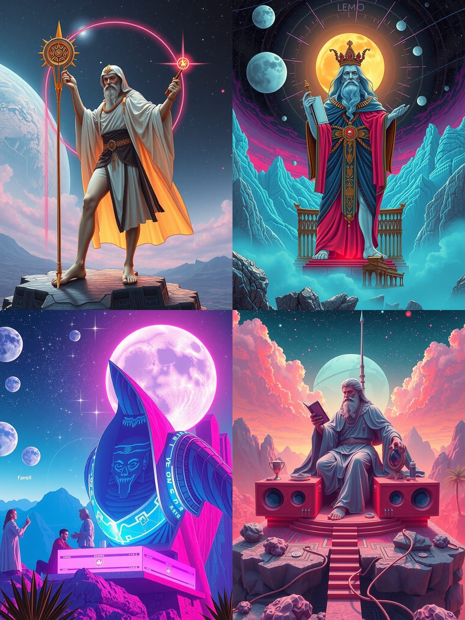Hermes Trismegistus in Retrowave Futurism Style