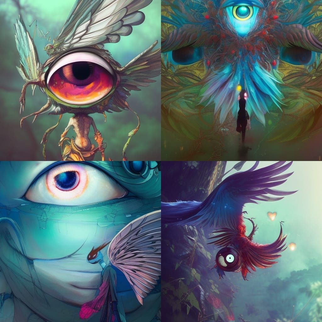 floating eyes with wings hyperdetailed digital illustration ...