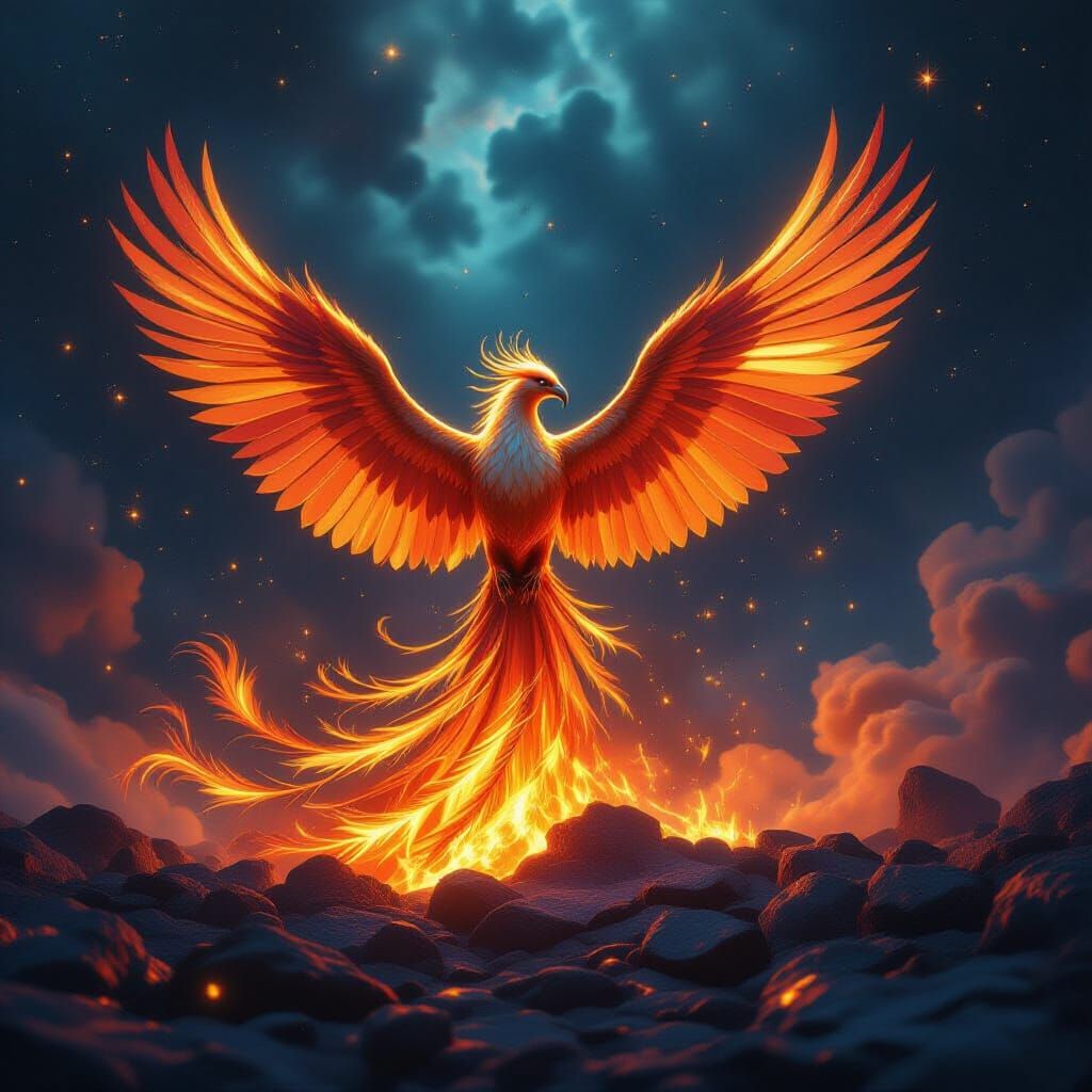 Majestic Phoenix Rises From Embers in Cosmic Nebula