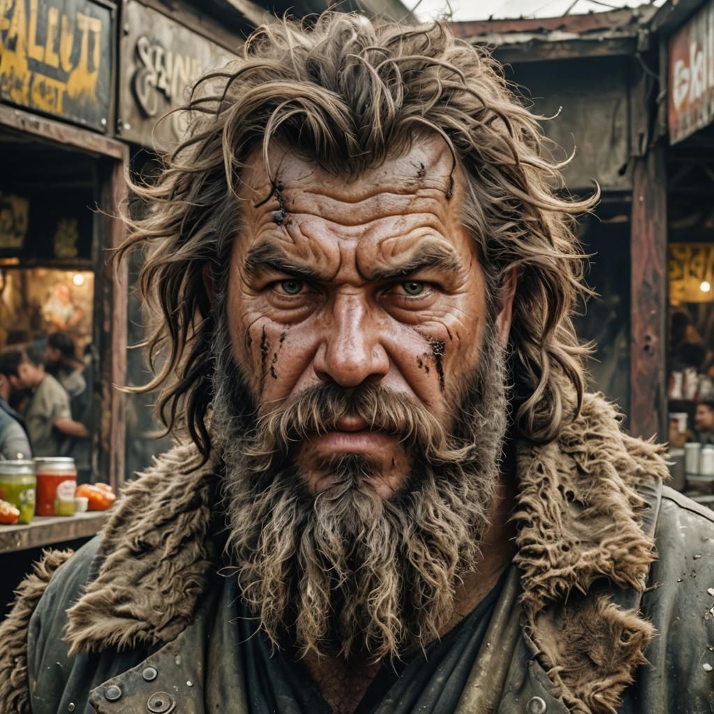 Post-Apocalyptic Food Vendor in Airbrush Style