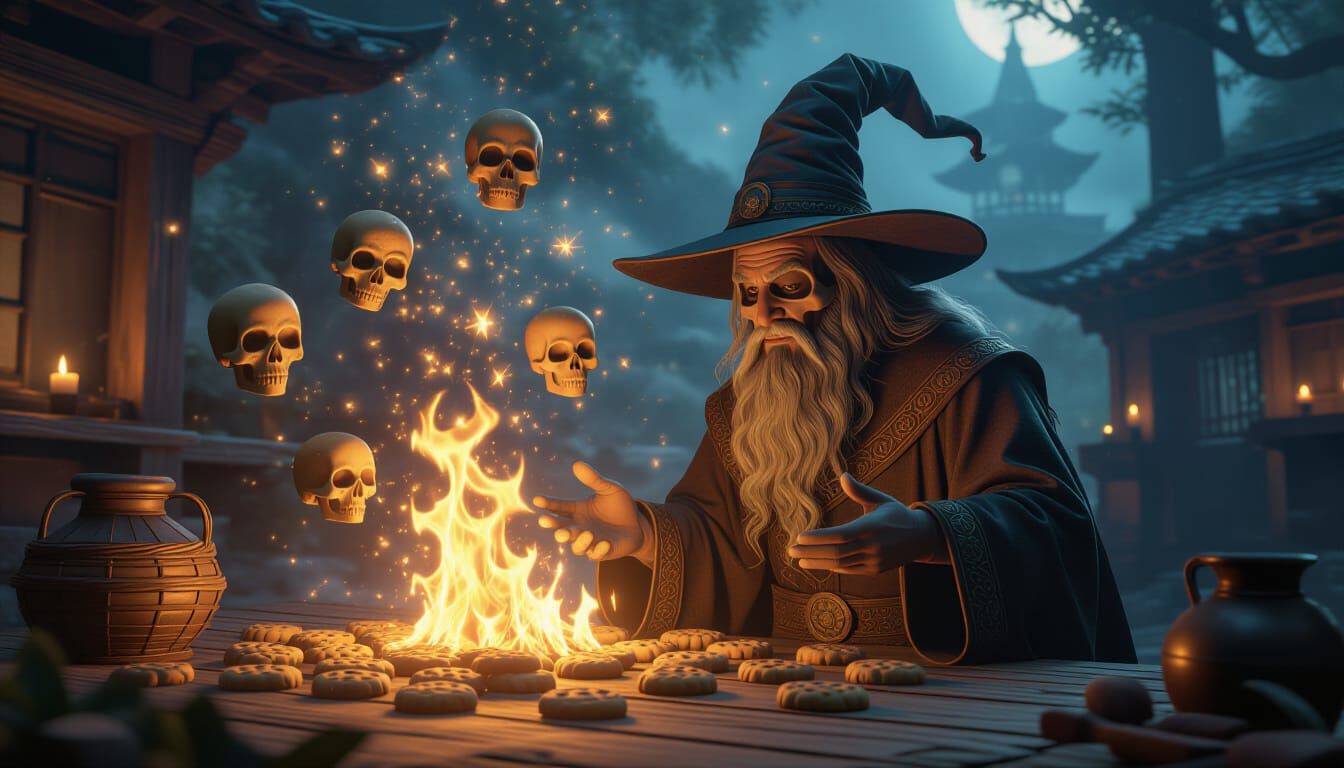 Wizard Conjures Floating Skull Cookies with Magic Glow