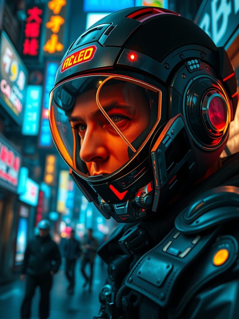 Cyberpunk Genius with Mecha Visor, Art Photography