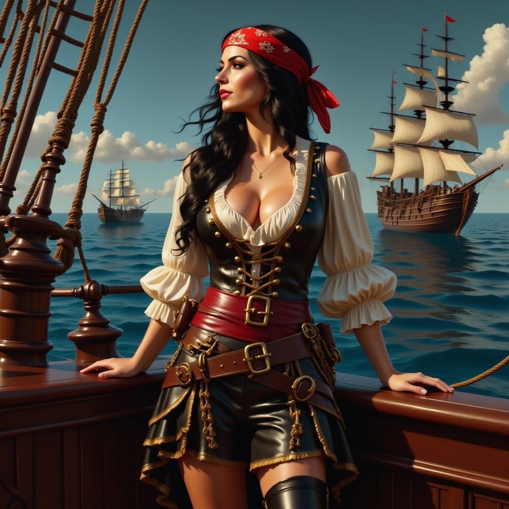 Darkly Beautiful Serving Wench on 17th Century Pirate Ship