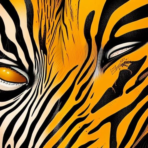 Yellow and Orange Zebra in Comic Book Style