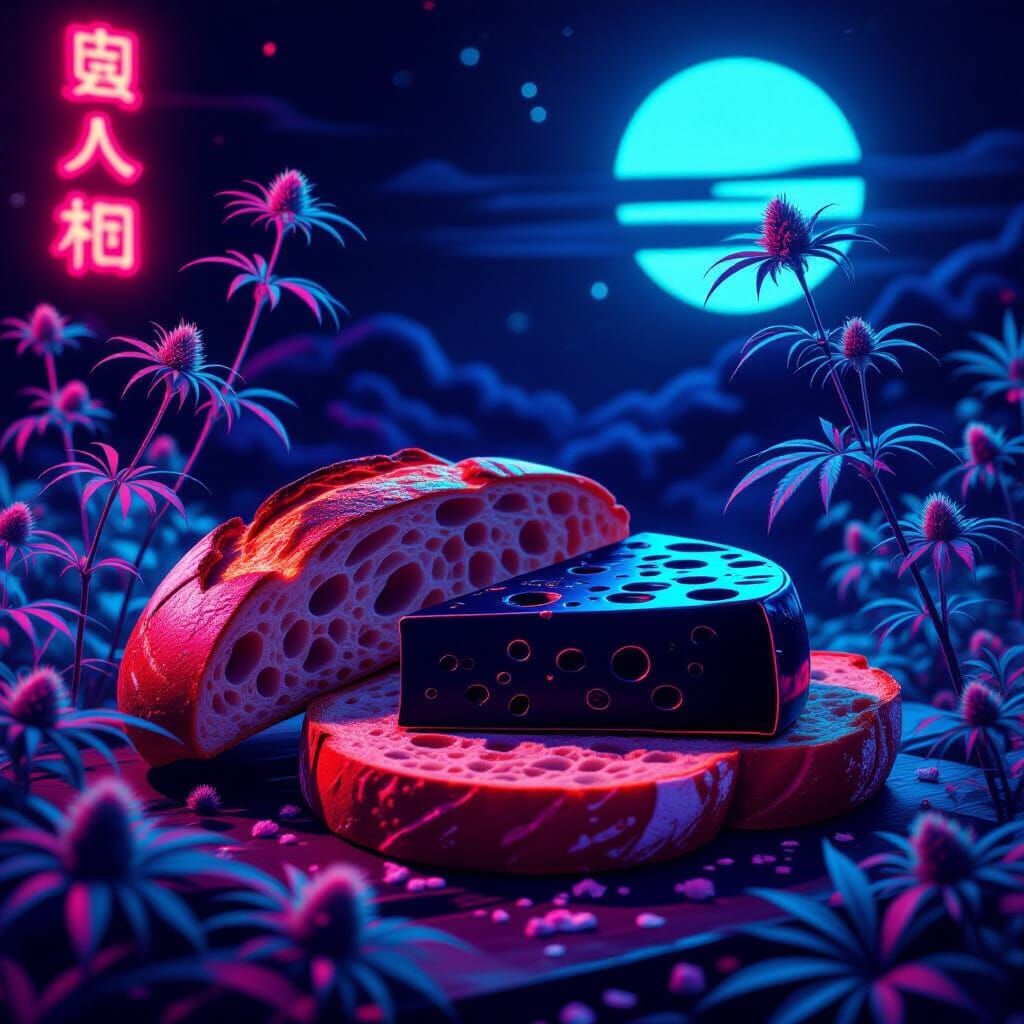 Vibrant Red Bread with Cyberpunk Neon Flowers