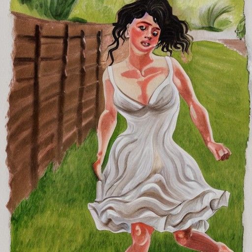 Girl Running Away: Gouache Style Painting