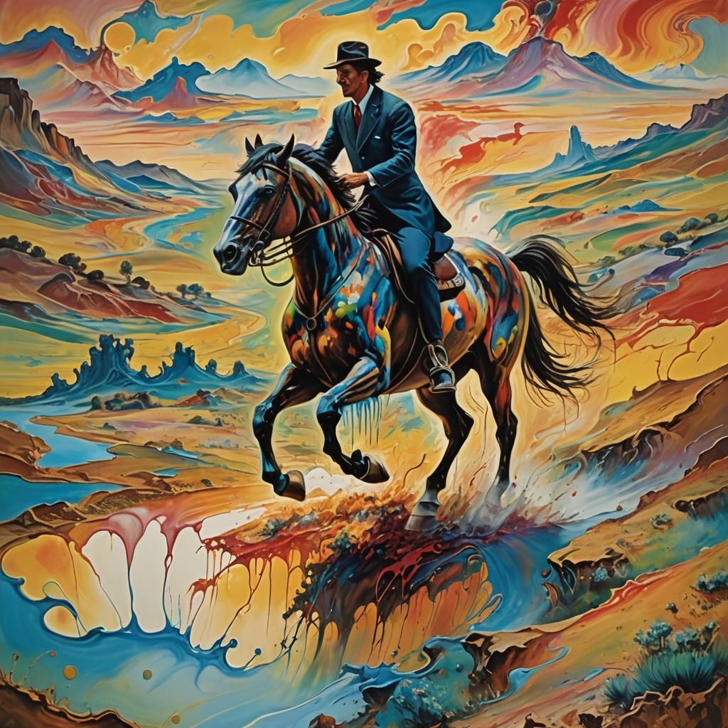 Surreal Horse Ride Through Dripping Paint Landscape