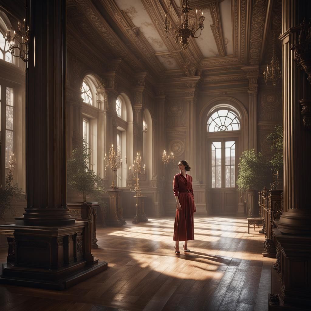 Woman in Classic Architecture Style: 3D Photorealism