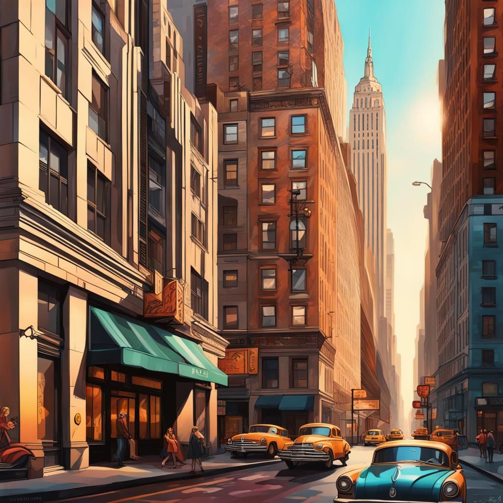 Art Deco Buildings in New York: Hyperrealistic Splash Art