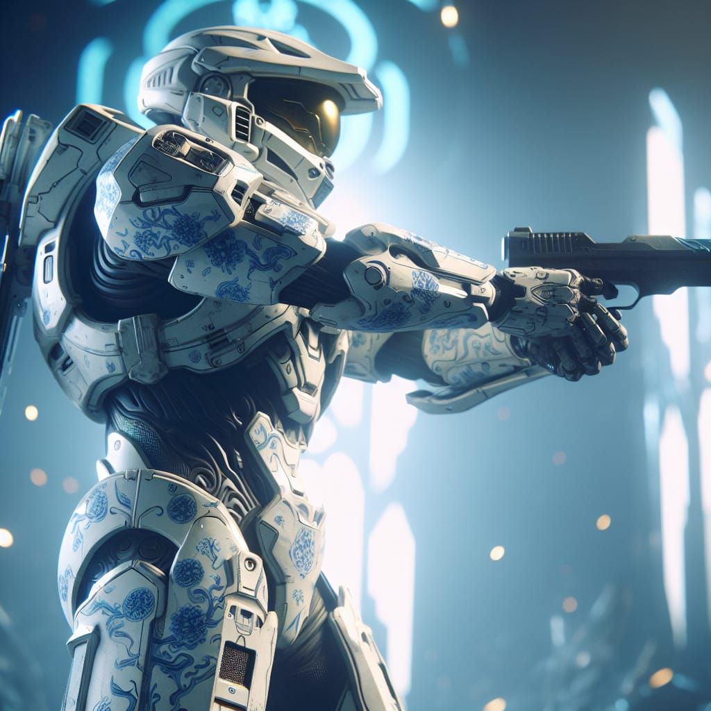 Futuristic Soldier in Porcelain Armor: Surreal Concept Art