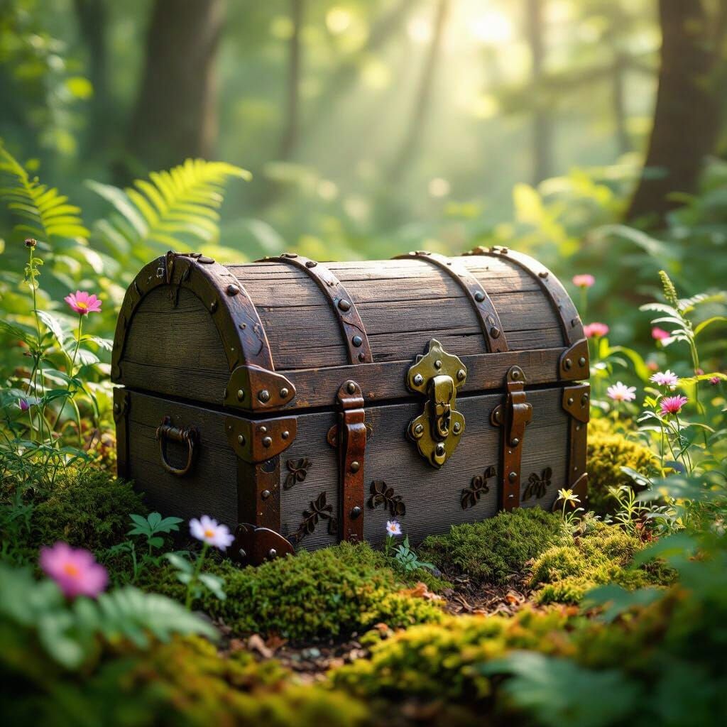 Photorealistic Treasure Chest in Lush Forest