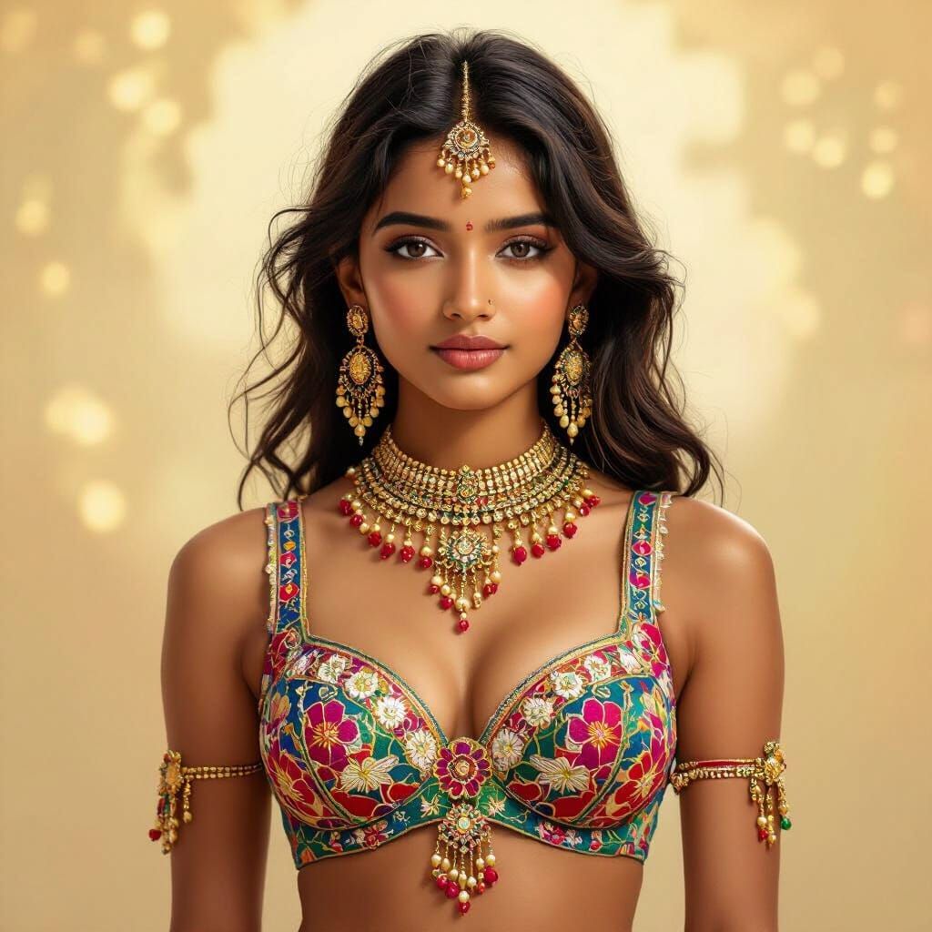 Indian Girl in Embroidered Bra, Classical Style