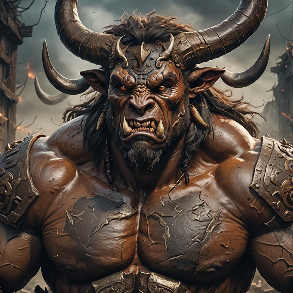 Violent Filipino Minotaur Portrait in Detailed Matte Paintin...