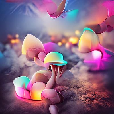 Glowing Pastel Neon Mushrooms in 3D
