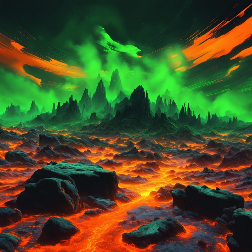 Vibrant Neon Landscape in Abstract Expressionist Style