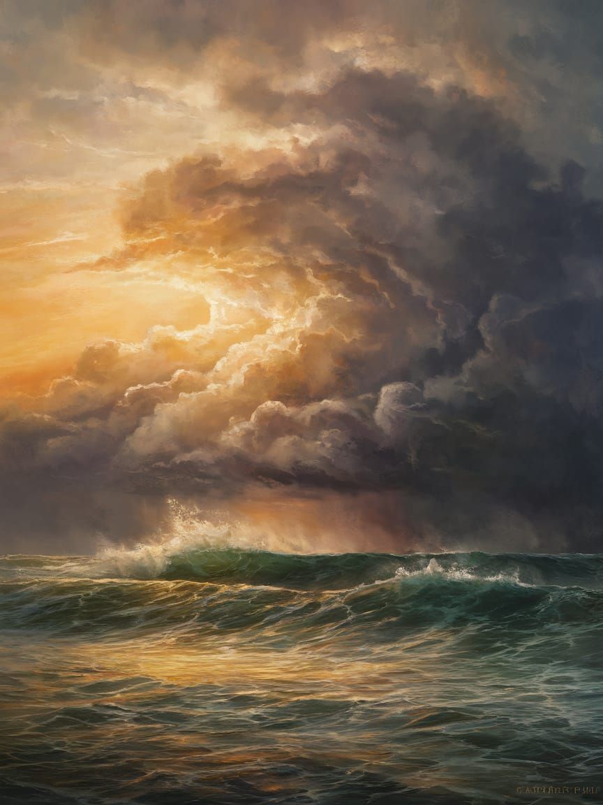 Breathtaking Ocean Stormscape in Realistic Landscape Paintin...