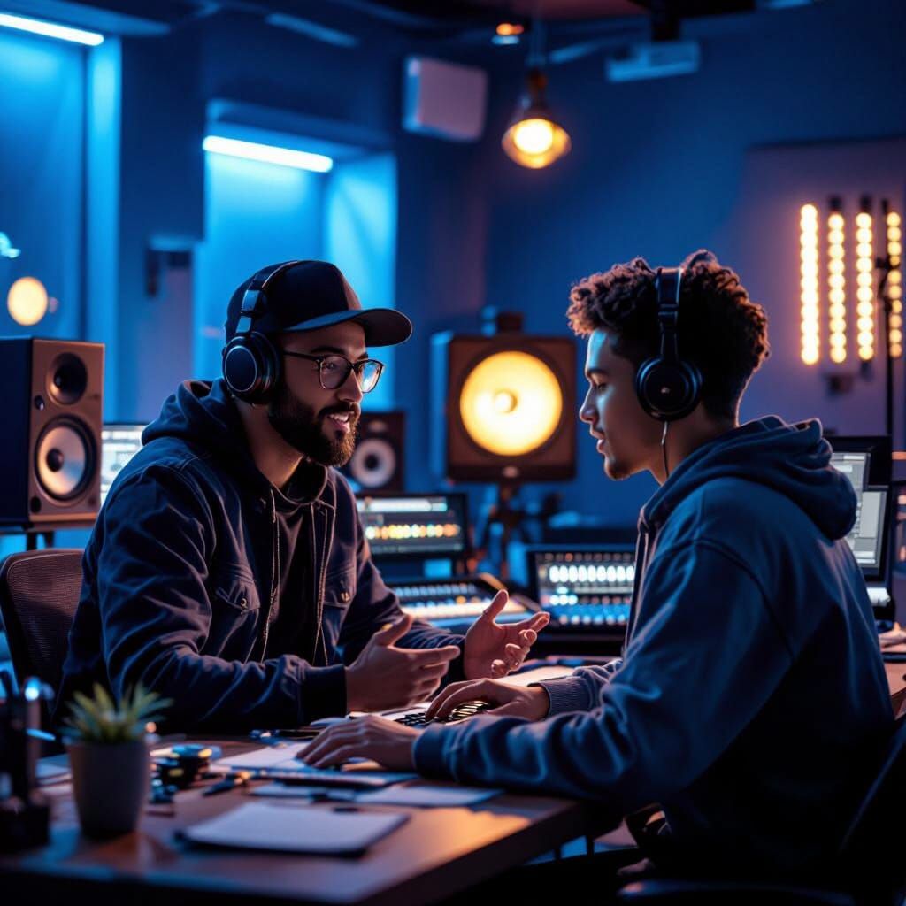 Modern Recording Studio Session in Blue and Gold