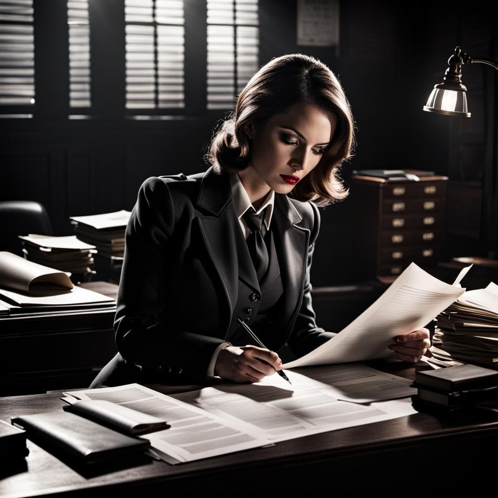 Female Detective in Dark Academia Film Noir