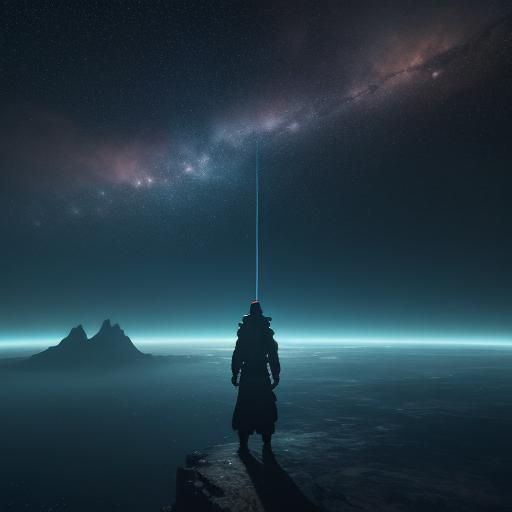 Girl Gazing at Airplane in Night Sky Concept Art