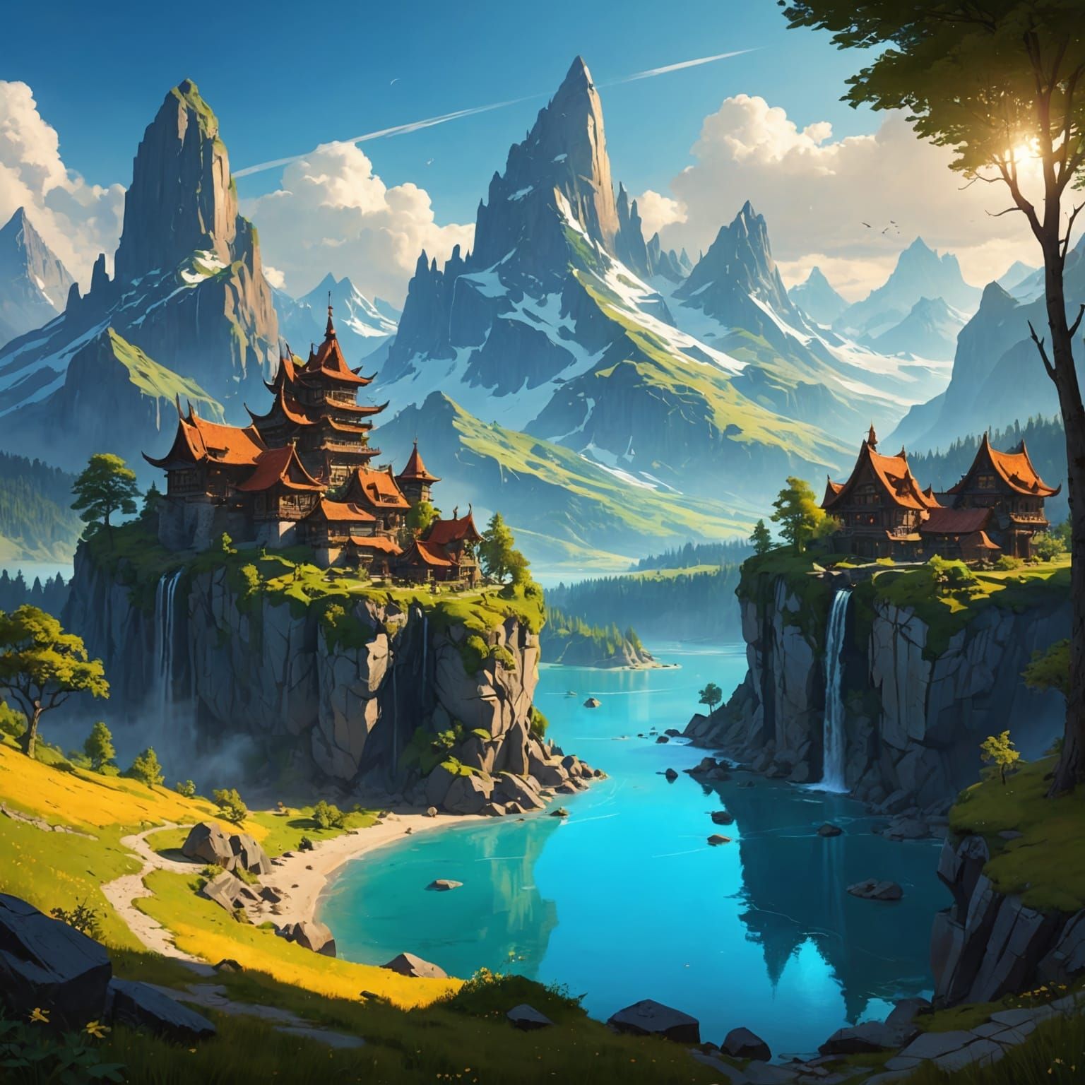 Dreamy Fantasy Landscape in 2D Vector Art
