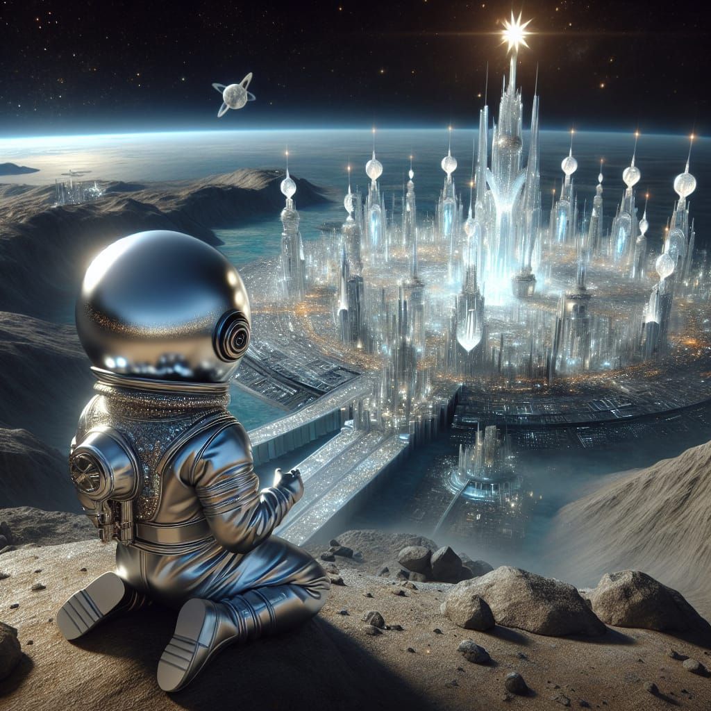 Star Child Stares in Awe at Glowing Futuristic City