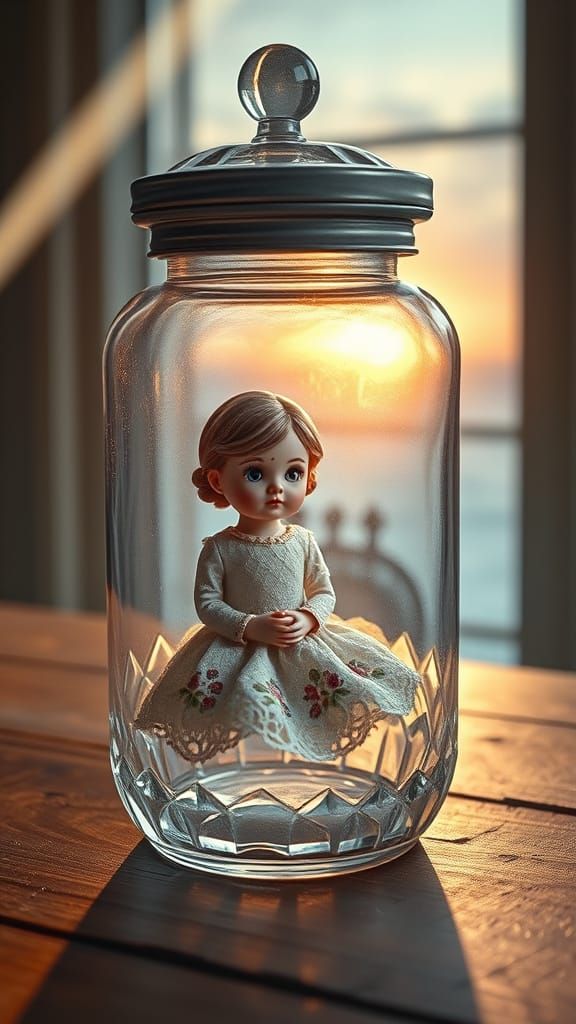 Antique Doll in Crystal Vase