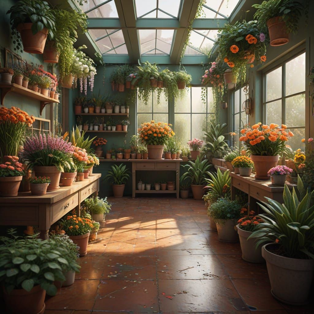 Vibrant Flower Shop in Impressionist Style