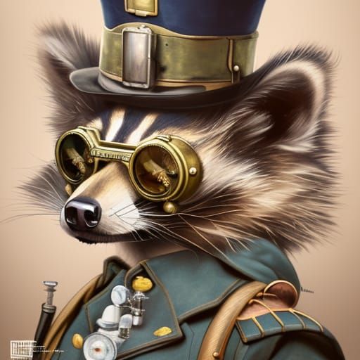 Steampunk Raccoon Portrait in 18th Century Uniform