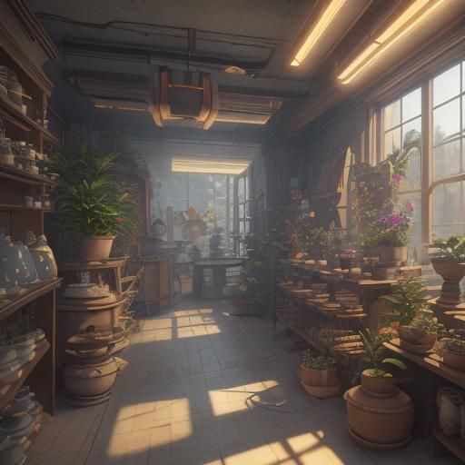 Surreal Ceramic Shop with Animated Pottery