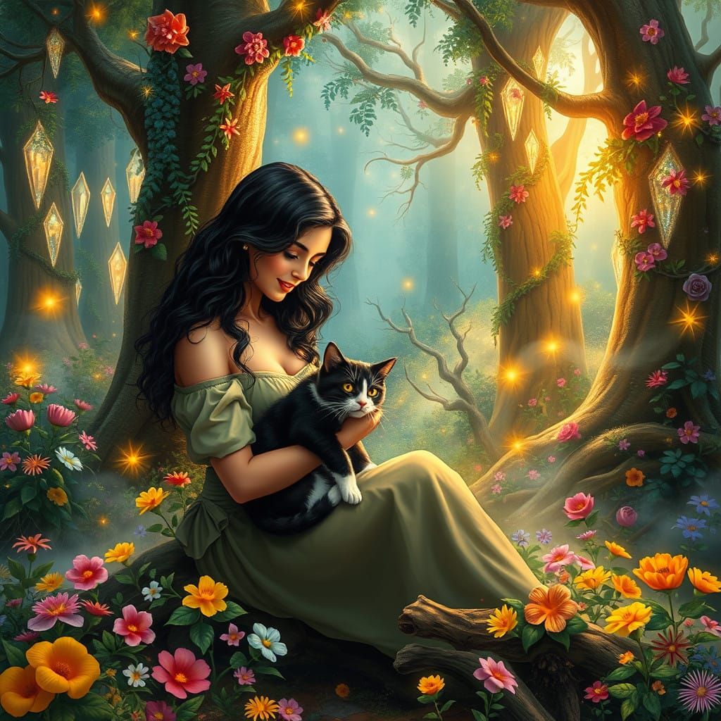 Whimsical Forest Glade in Vibrant Colors and Dreamy Light