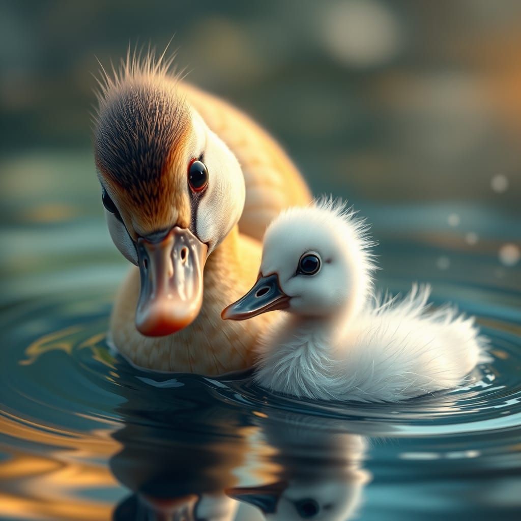 Duck and Snail Play Together: Hyperrealistic Splash Art