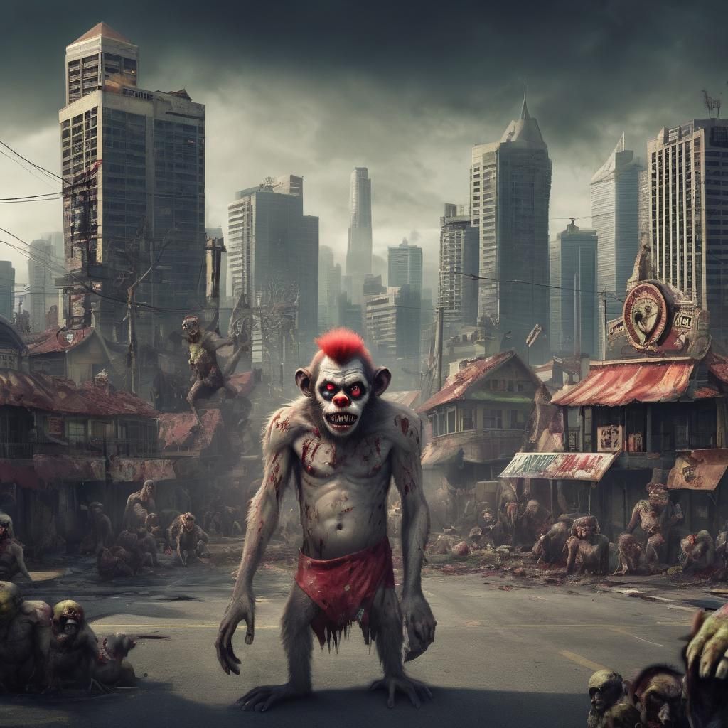 Surreal Skyline of Zombie Monster Clown City
