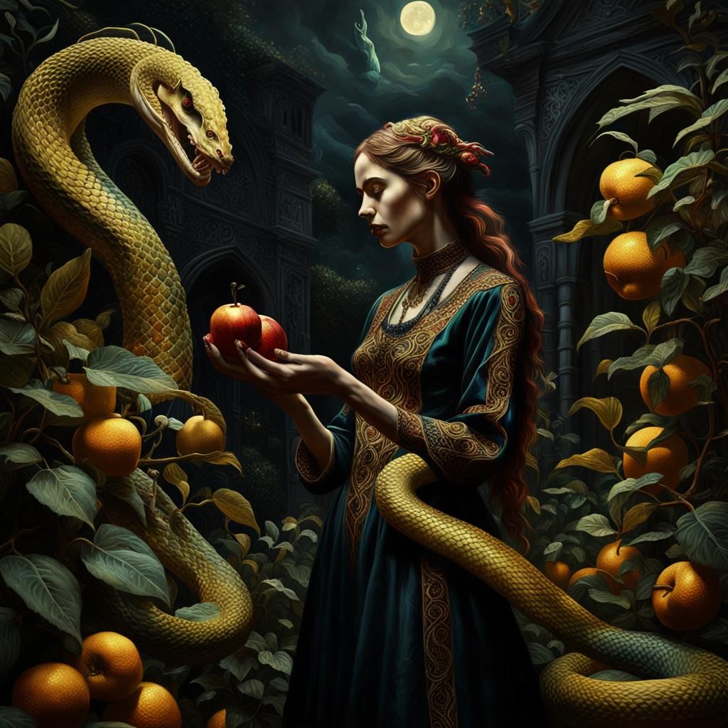 Eve's Temptation: A Gothic Oil Painting
