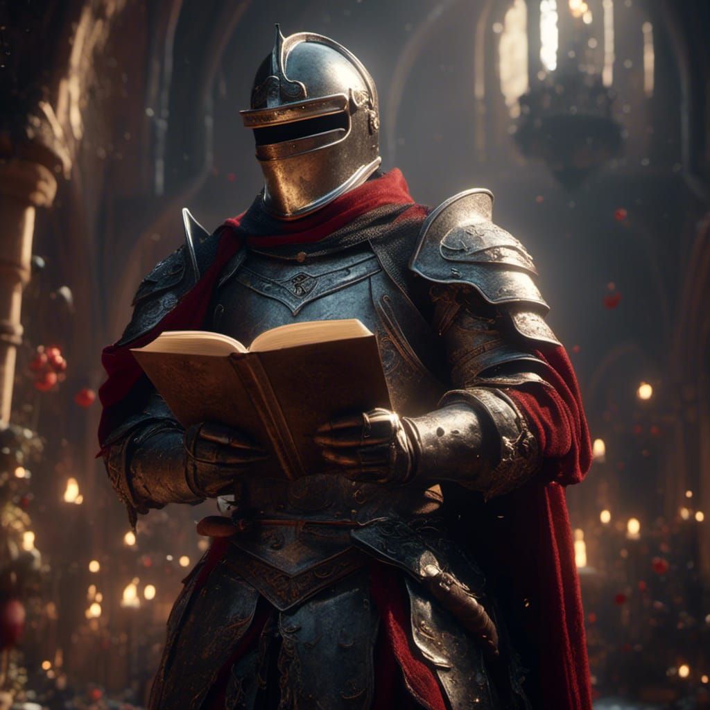 Medieval Knight with Book in Fantasy Art Style