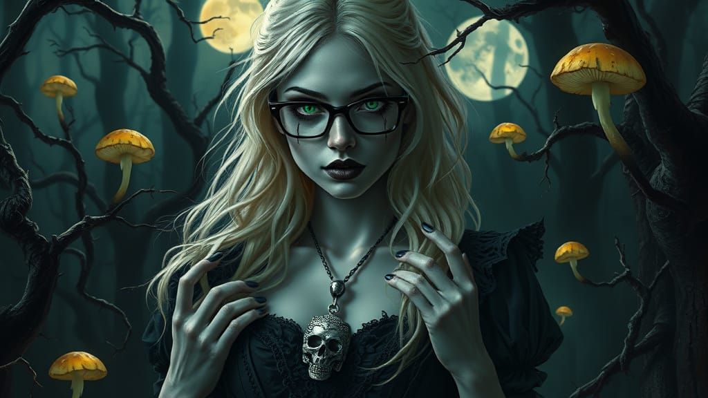 Gothic Witch in Haunted Forest, Cinematic Horror-Fantasy