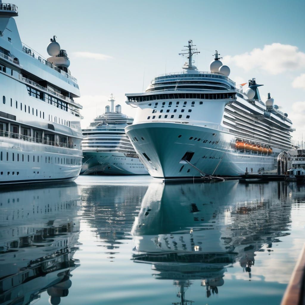Photorealistic Cruise Ship Anchored in Busy Marina