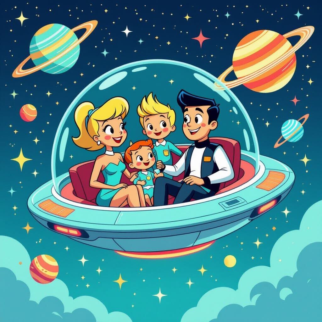 Jetsons Family in Space Inspired by Syd Mead