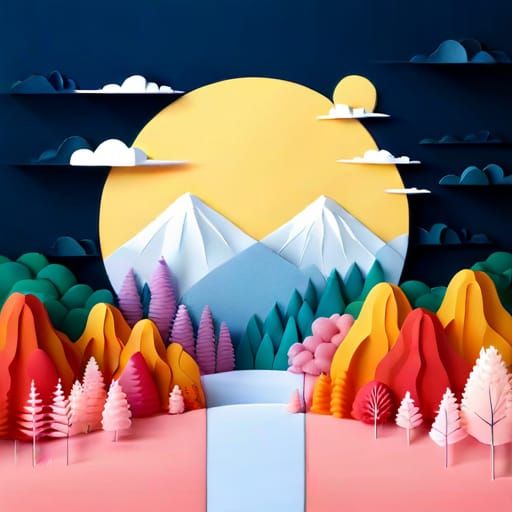 Kirigami Nature Landscape in Paper Art Style