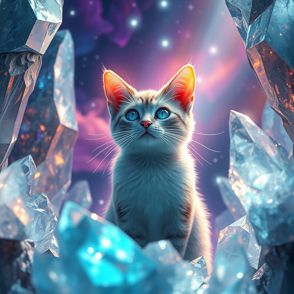 Ethereal Crystal Cat Refracting Starlight